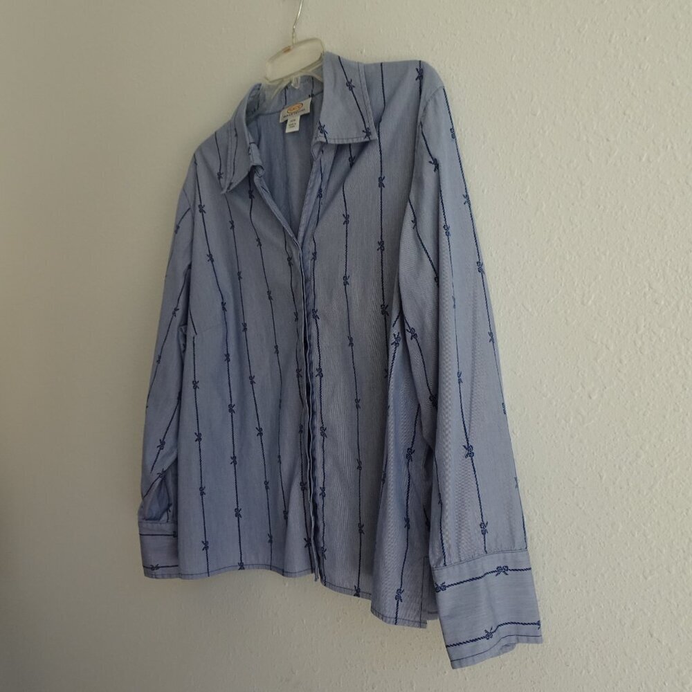 Talbots Button Front Top Blouse Women's Petite Plus Size 22W Blue Bow Print - Picture 3 of 8